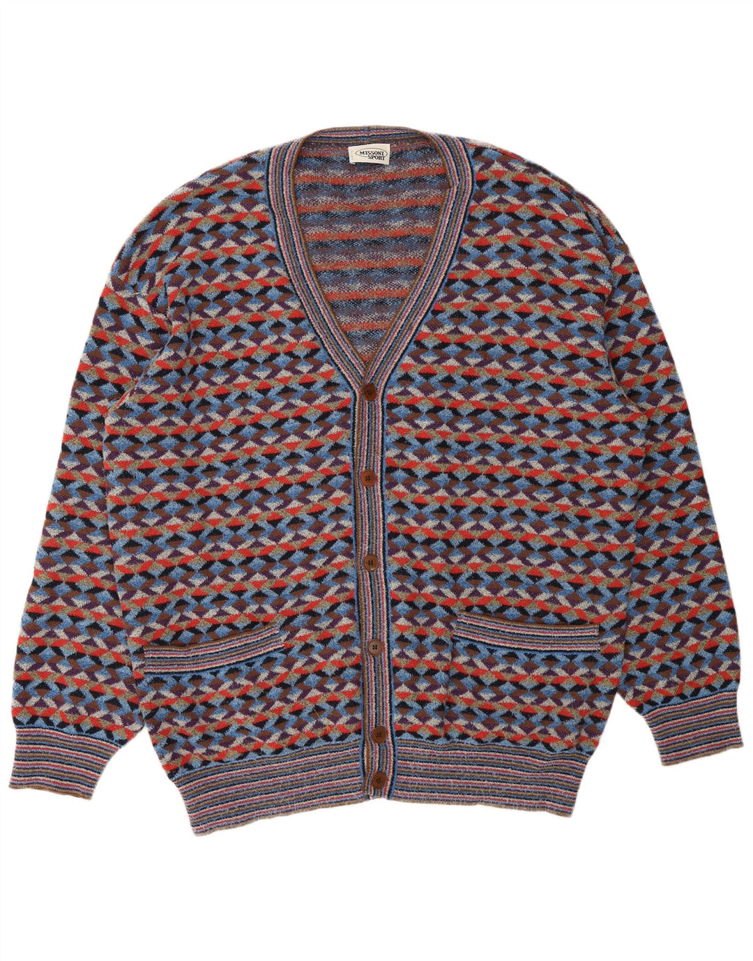 MISSONI Maglione Cardigan Uomo IT 54 XL Designer geometrico multicolore