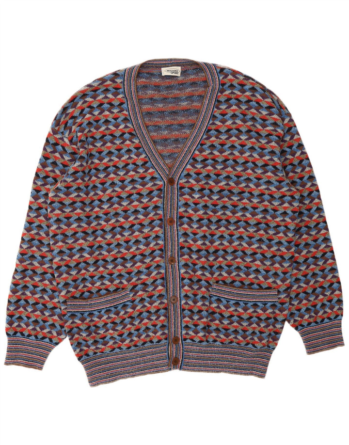 MISSONI Maglione Cardigan Uomo IT 54 XL Designer geometrico multicolore