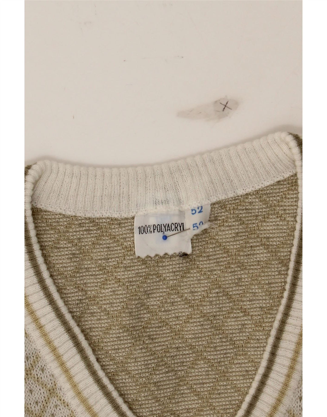 VINTAGE Mens V-Neck Jumper Sweater IT 52 Large Beige Argyle/Diamond Vintage Vintage and Second-Hand Vintage from Messina Hembry 