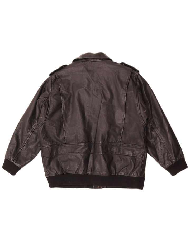 Giacca in pelle militare vintage da uomo UK 36 piccola nera