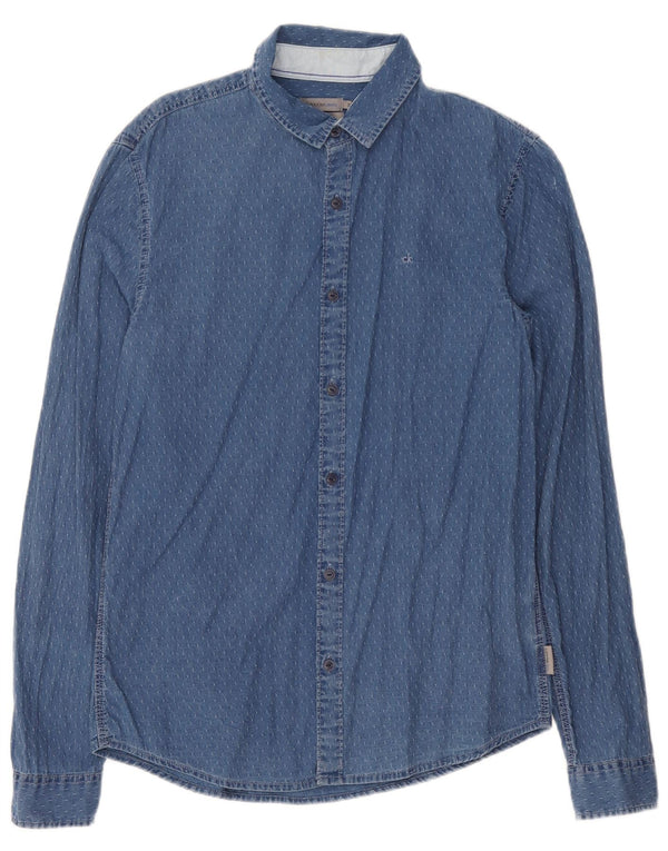Camicia in denim slim fit da uomo Calvin Klein Jeans piccola in cotone blu