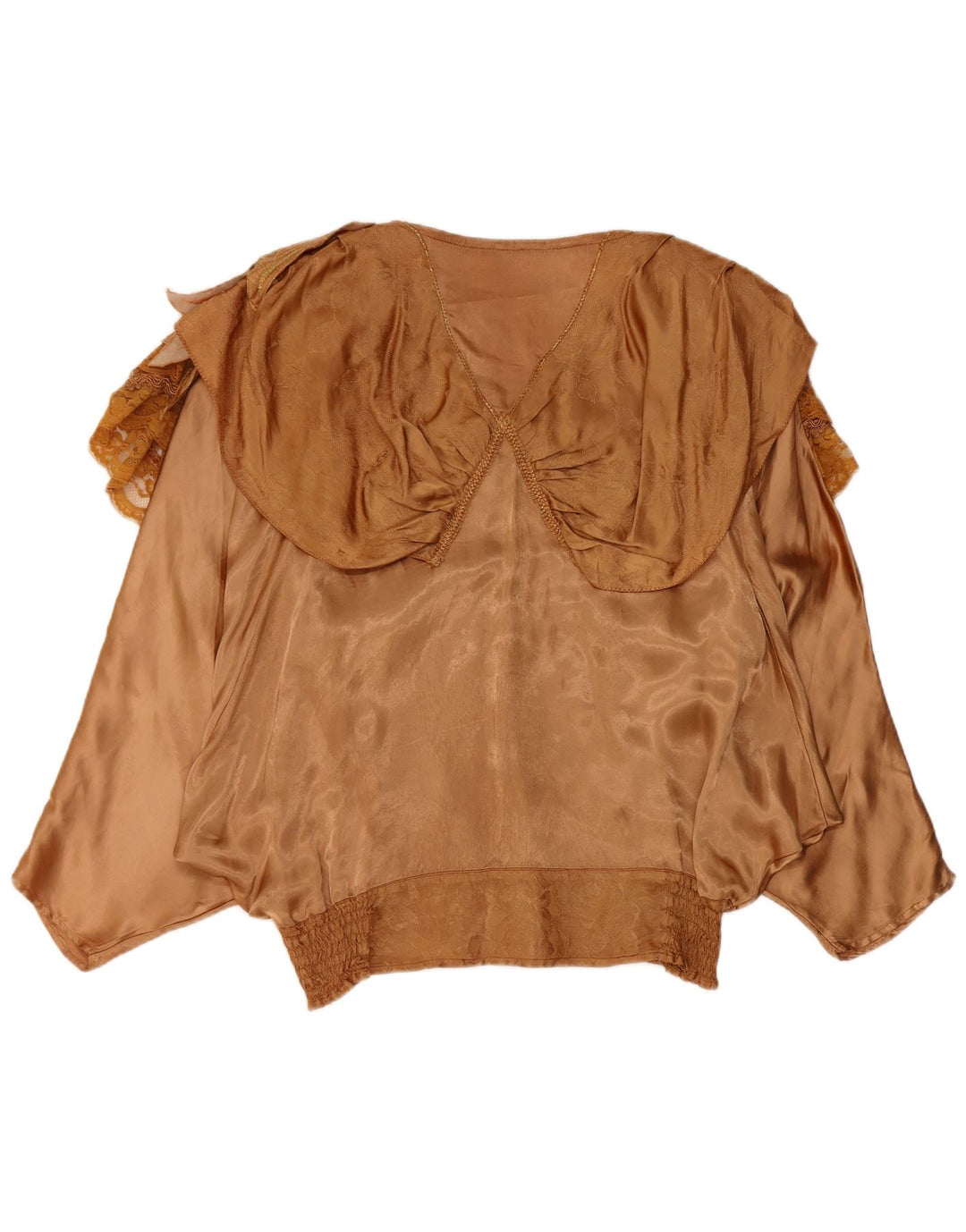 Camicetta a pipistrello da donna vintage con volant sul davanti EU 40/42 grande viscosa marrone