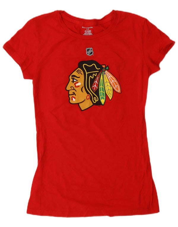 T-shirt grafica Reebok da donna Chicago Blackhawks, taglia UK 14, taglia grande, in cotone rosso