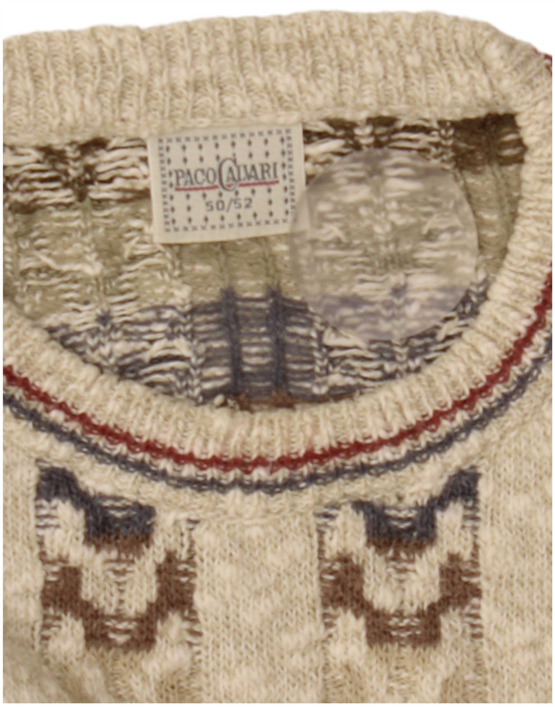 Maglione girocollo da uomo Paco Calvari IT 50/52 Beige medio geometrico
