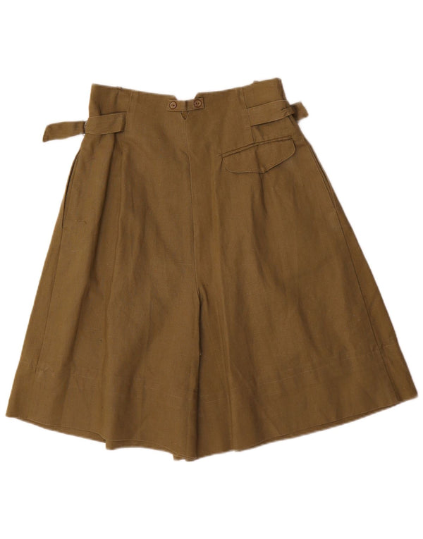 Pantaloncini casual con ancoraggio a vita alta da donna vintage UK 10 piccoli W26 Khaki Ramie