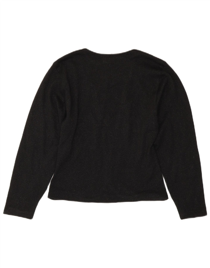 Maglione cardigan aperto da donna vintage IT 44 lana vergine nera media