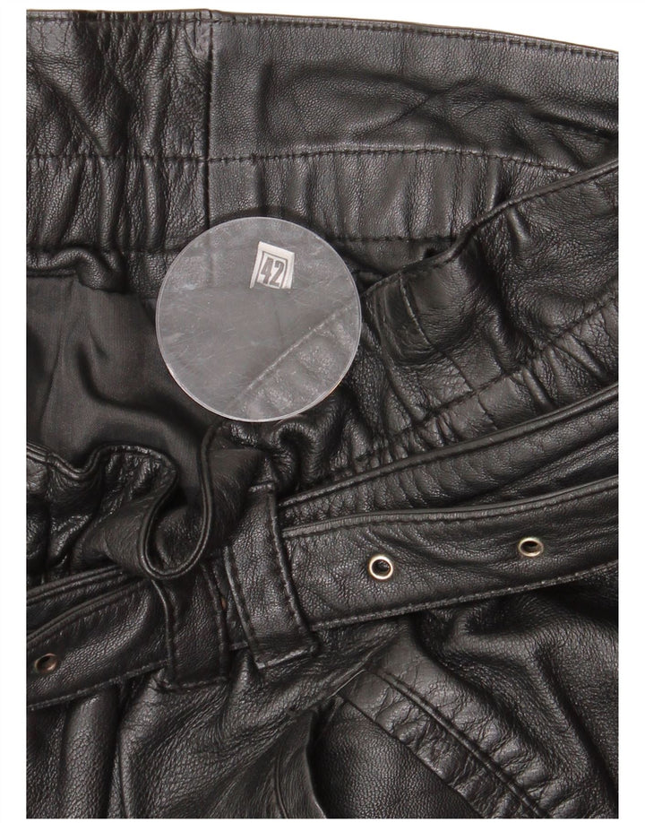 Pantaloni dritti in pelle da donna vintage IT 42 medi W30 L30 neri