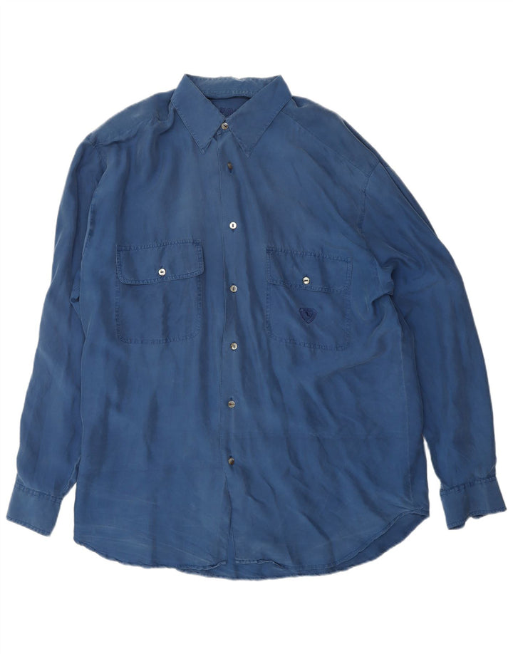 Camicia da uomo VINTAGE in seta blu medio