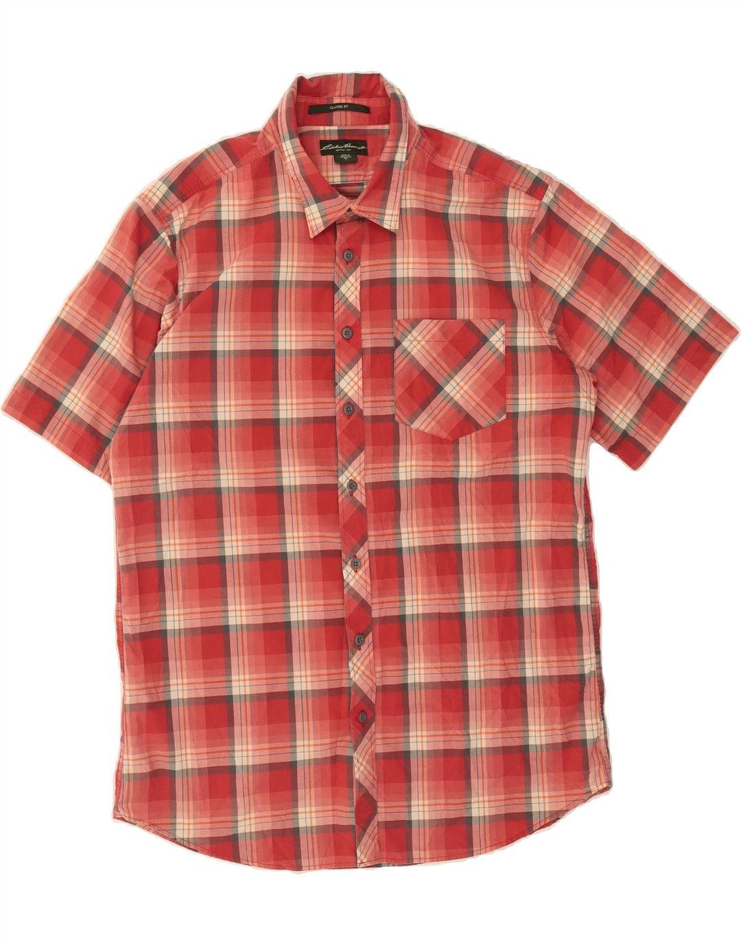 EDDIE BAUER Mens Tall Classic Fit Short Sleeve Shirt Large Red Check Vintage Eddie Bauer and Second-Hand Eddie Bauer from Messina Hembry 