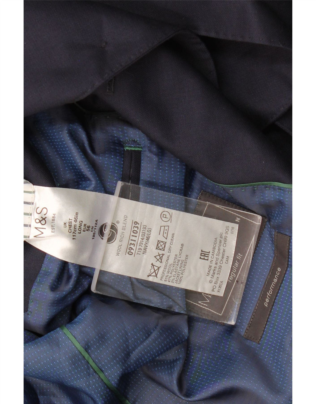 Giacca blazer a 2 bottoni Marks & Spencer da uomo UK 46 3XL blu navy classica