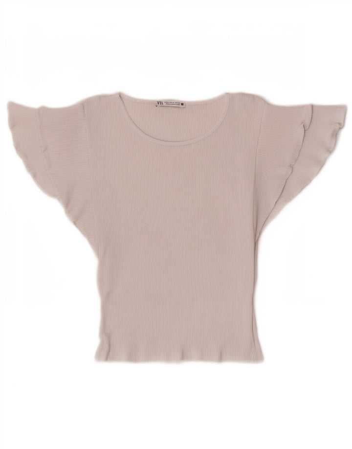 Top corto a pipistrello corto da donna Zara UK 8 piccolo cotone bianco