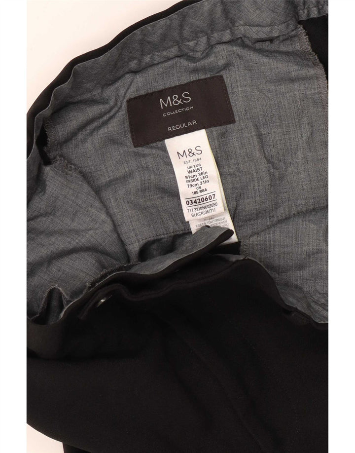 Pantaloni da abito regolari dritti da uomo Marks & Spencer W36 L31 poliestere nero