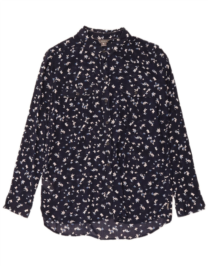 Camicia da donna con motivo astratto Eddie Bauer UK 16 grande cotone blu navy