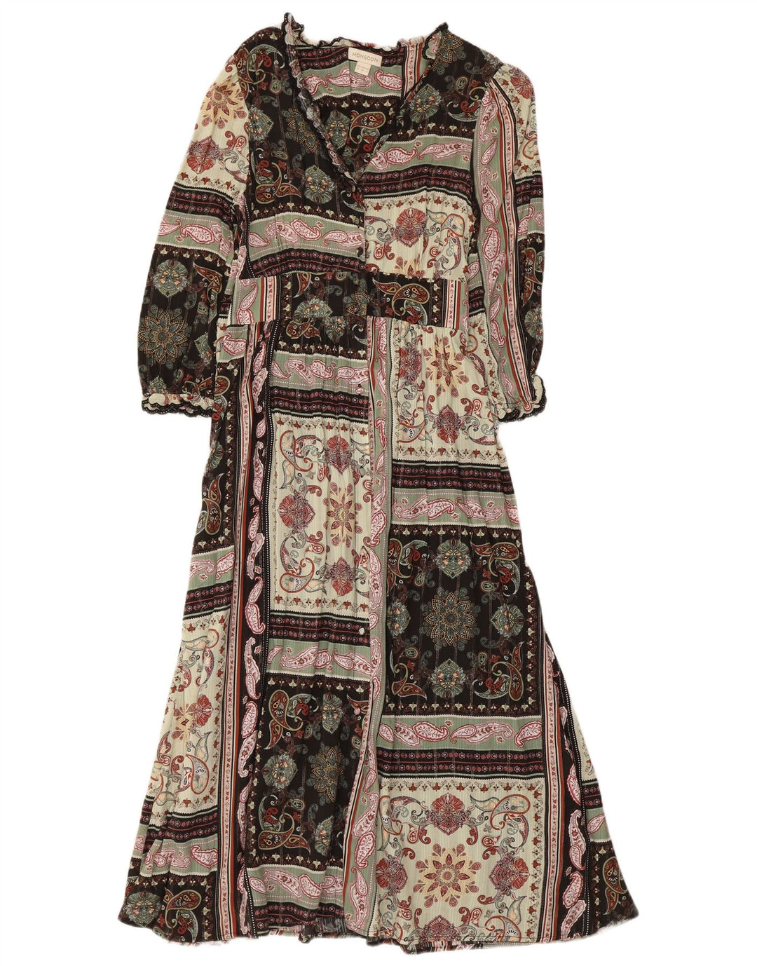 Abito lungo da donna con maniche a 3/4 Monsoon UK 10 Piccolo patchwork multicolore