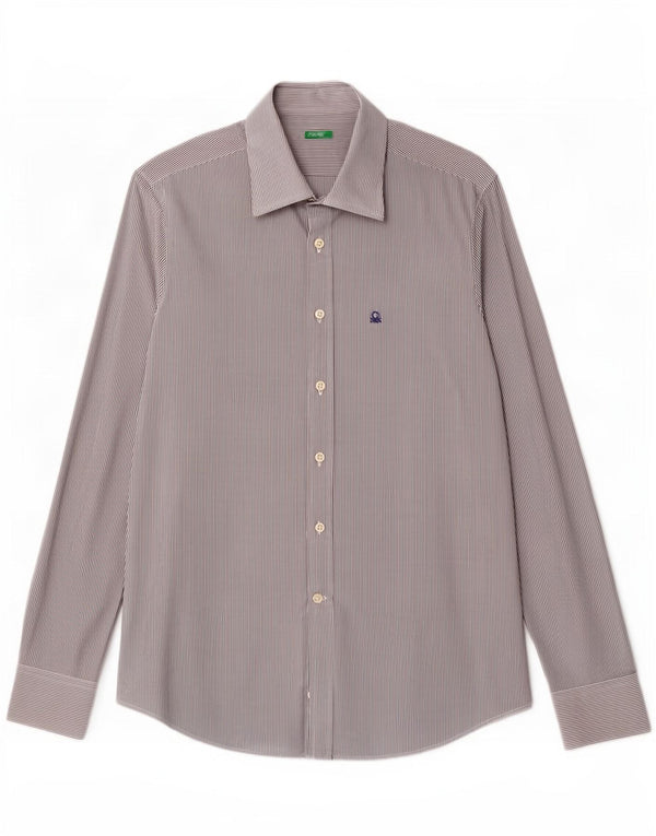 Camicia Benetton Uomo Gessato Medio Blu Navy