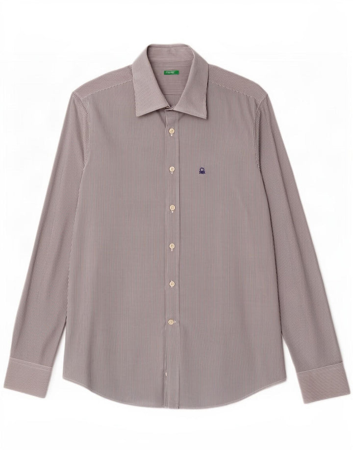 Camicia Benetton Uomo Gessato Medio Blu Navy