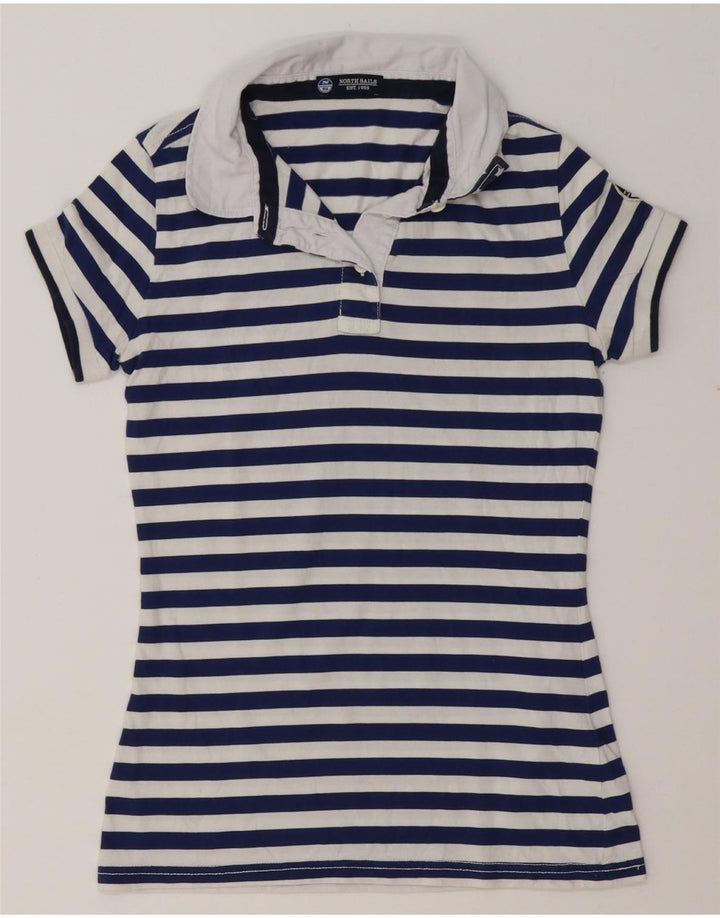 Polo da donna North Sails UK 12 cotone a righe blu navy medio