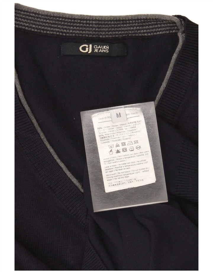 Maglione da uomo con scollo a V Gaudi in viscosa media blu navy