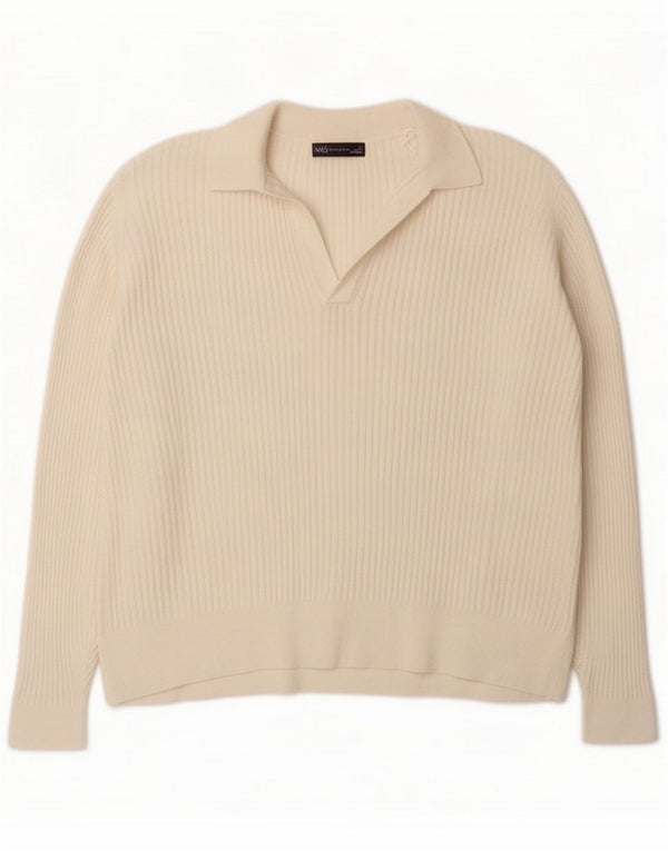 Marks & Spencer maglione da donna con collo alto UK 22 3XL viscosa bianco sporco