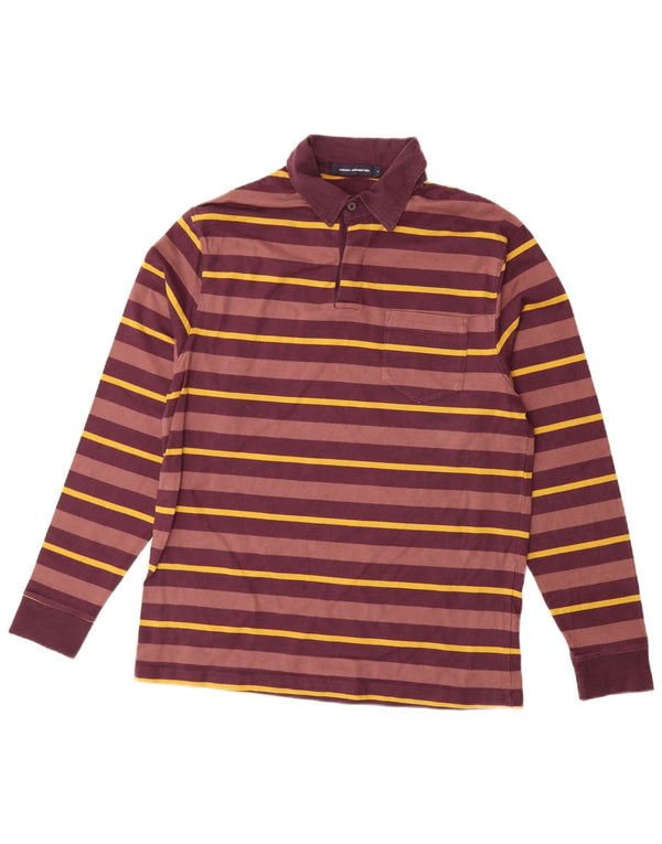 Polo da uomo a maniche lunghe French Connection, grande cotone a righe bordeaux