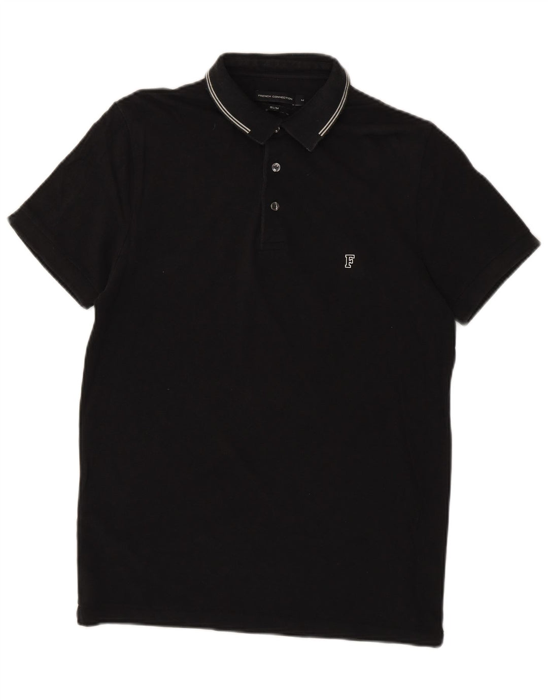 FRENCH CONNECTION Mens Slim Fit Polo Shirt Medium Black Cotton