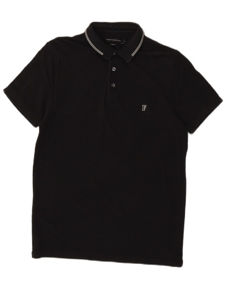 FRENCH CONNECTION Mens Slim Fit Polo Shirt Medium Black Cotton