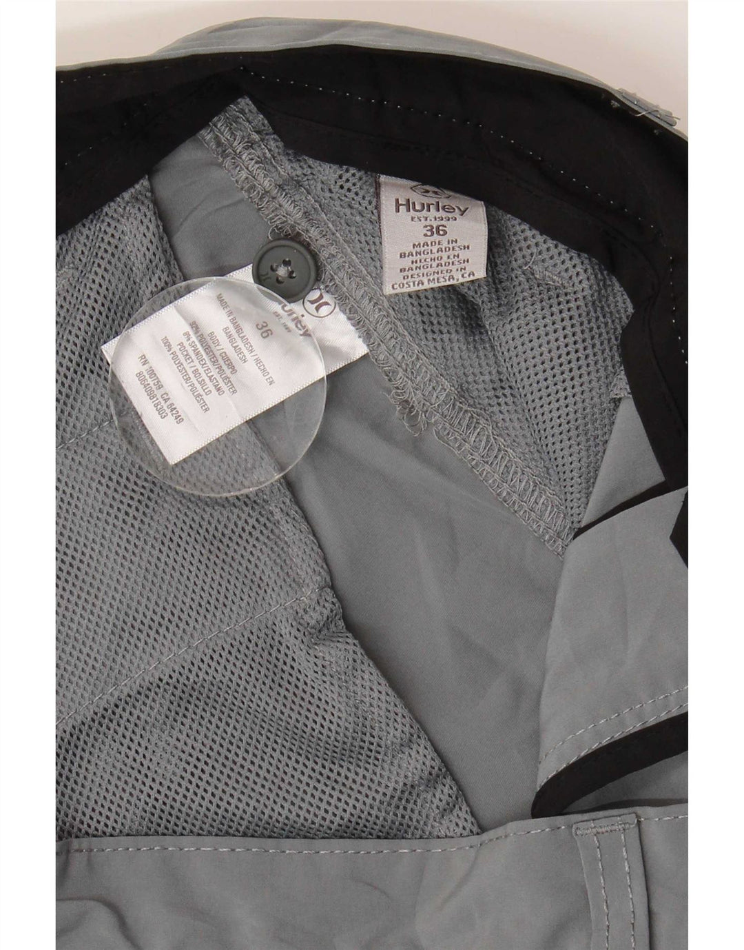 Pantaloncini chino da uomo Hurley W36 Large in poliestere grigio