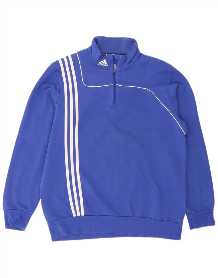 Felpa Adidas da uomo con zip e collo, maglione grande, in cotone blu