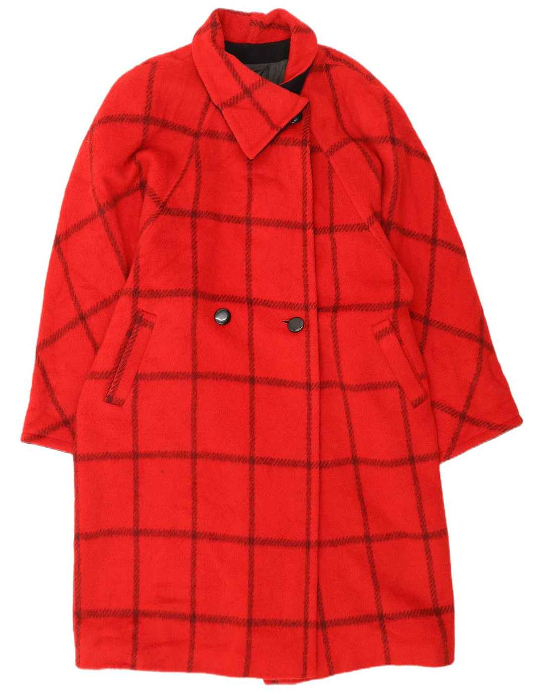 Cappotto doppiopetto oversize da donna vintage IT 44 lana a quadri rossi medi