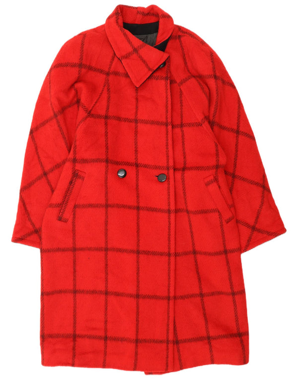 Vintage Womens Oversized Double Breasted Coat IT 44 Medium Red Check Wool
