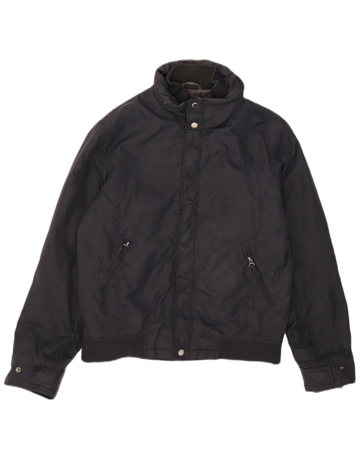 Giacca imbottita con cappuccio da uomo Zara UK 40 grande in nylon blu navy