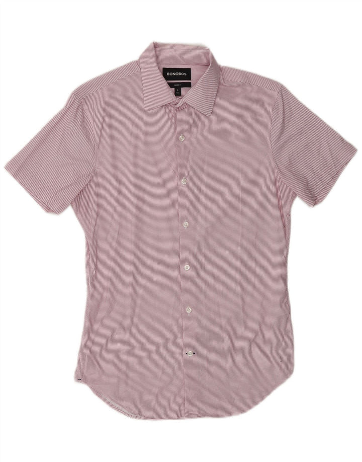 BONOBOS Camicia da uomo a maniche corte su misura piccola in nylon Chevron rosa