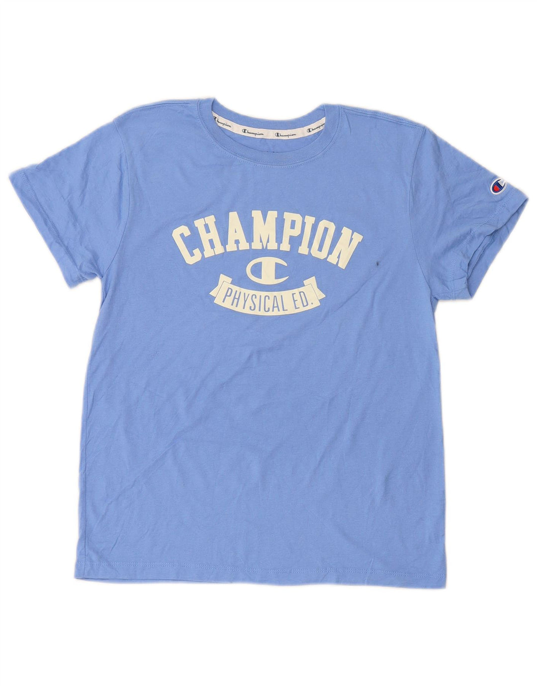 CHAMPION Womens Graphic T-Shirt Top UK 12 Medium Blue Cotton