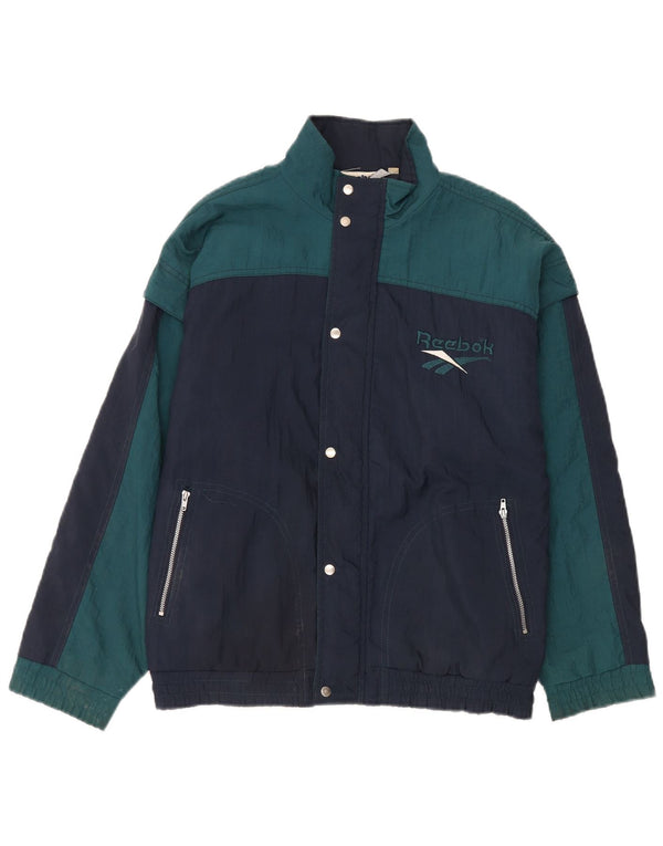 Giacca a vento grafica da uomo Reebok EU 34 XS blu navy in nylon color block
