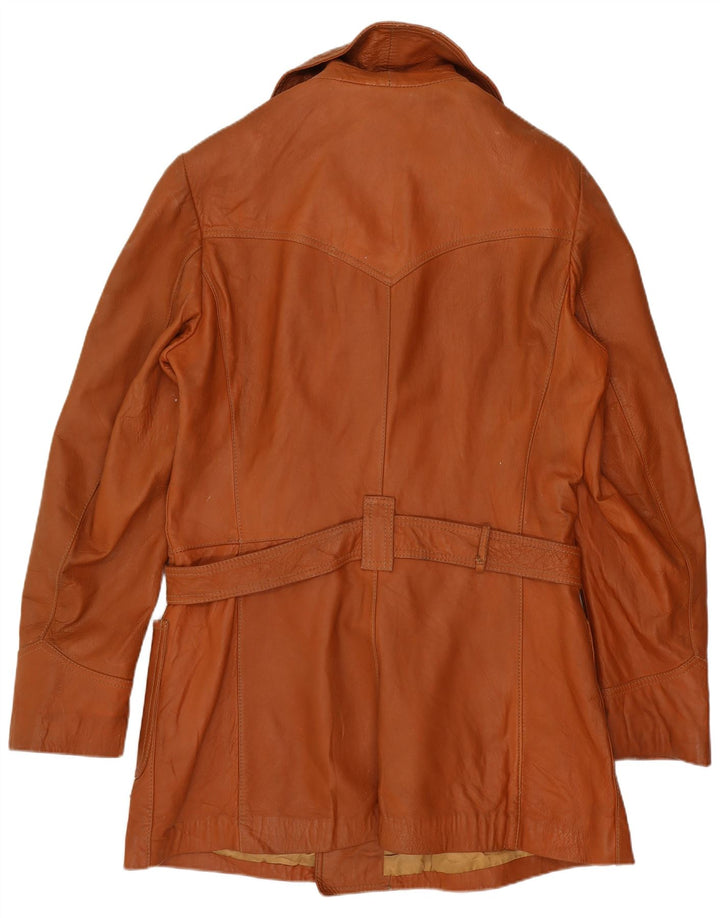 Cappotto in pelle doppiopetto vintage da donna UK 14 Marrone medio