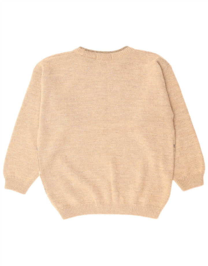 Maglione girocollo da uomo vintage in acrilico Fair Isle beige medio