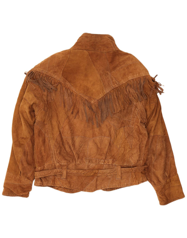Giacca vintage in pelle scamosciata western da donna UK 14 Marrone medio