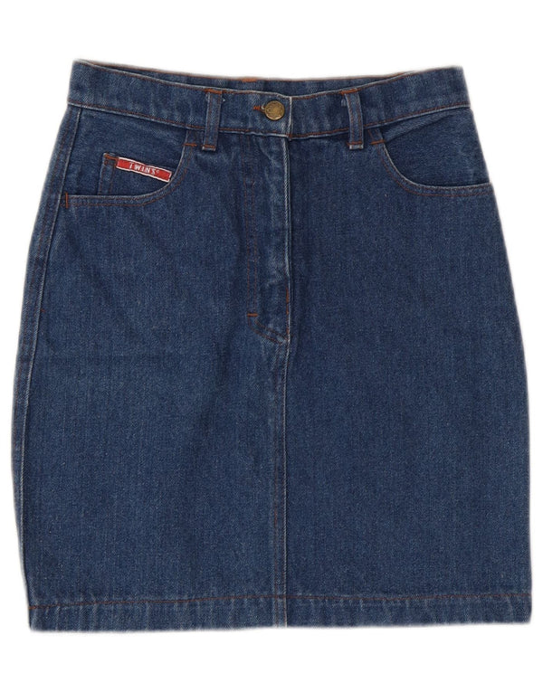 Gonna di jeans vintage a vita alta da donna grande W26 in cotone blu