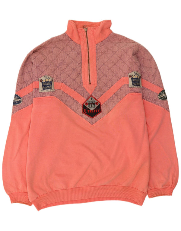 Felpa con collo con zip grafica da uomo Chewan Maglione 2XL Cotone color block rosa