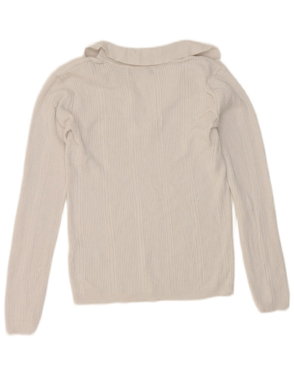 Marks & Spencer Maglietta Donna Crop a Manica Lunga Polo UK 8 Small Bianca