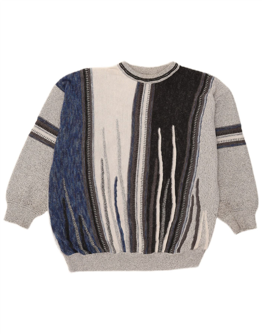 Maglione girocollo da uomo vintage in cotone a righe grandi grigie