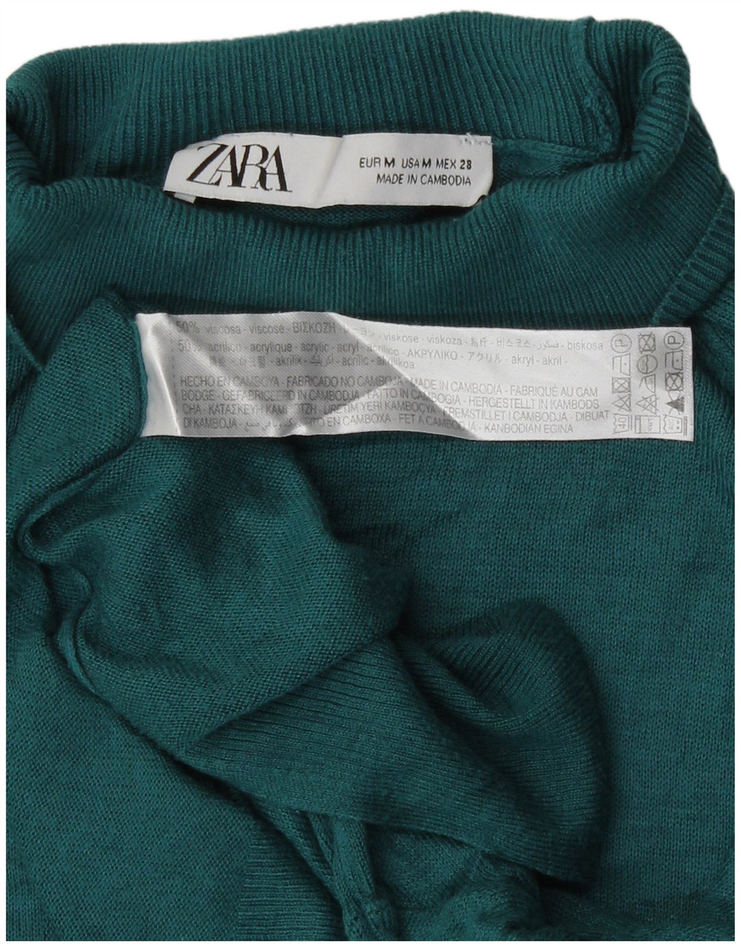 Maglione a collo alto da donna Zara UK 14 Viscosa verde medio