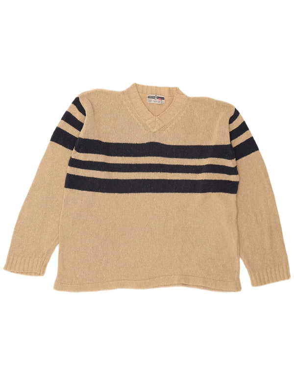 Maglione Zara da uomo con scollo a V, grande, in cotone color block beige