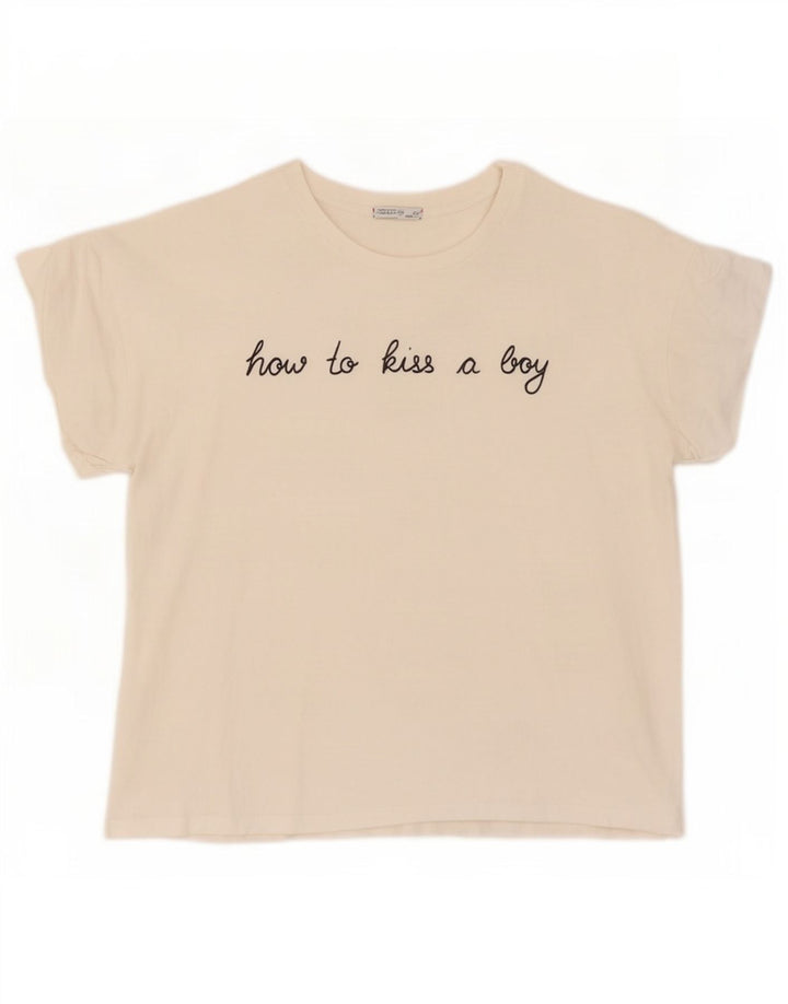 T-shirt grafica oversize da donna Zara UK 10 piccola bianca