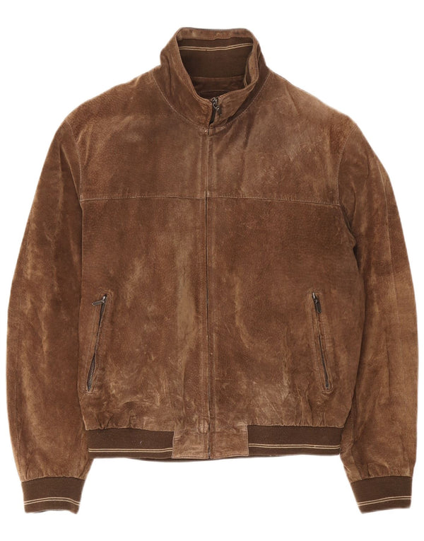 Giubbotto bomber basic da uomo in pelle scamosciata IT 52 XL in pelle marrone