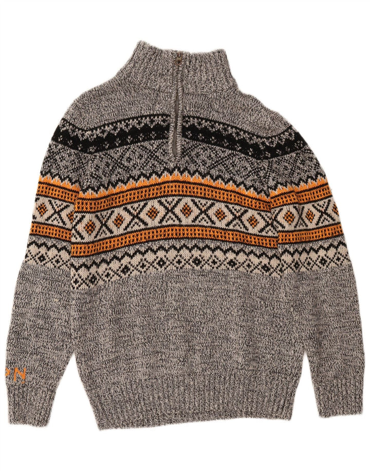 Maglione da uomo con collo con zip Superdry, grande acrilico grigio Fair Isle