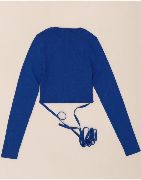 ZARA Womens Crop Top Long Sleeve UK 12 Medium Blue Viscose