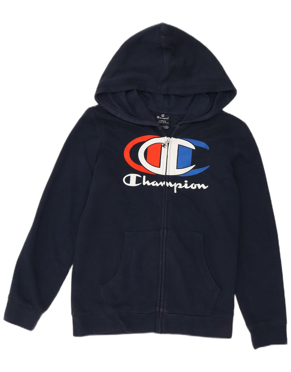 Maglione con cappuccio e zip grafica Champion per ragazzi 11-12 anni, grande in cotone blu navy