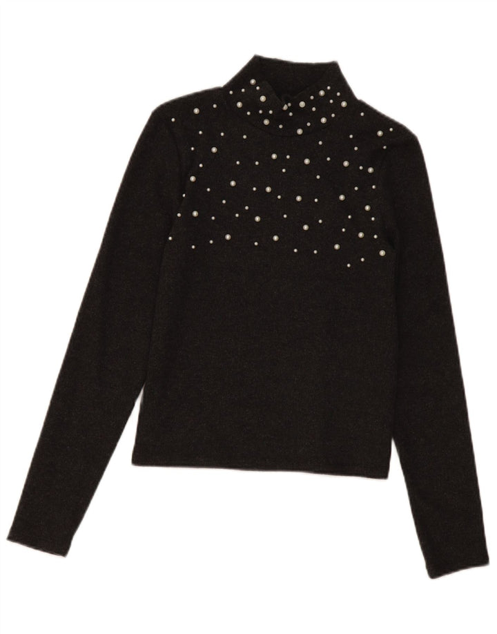 Top corto da donna Zara a maniche lunghe UK 12 poliestere nero medio