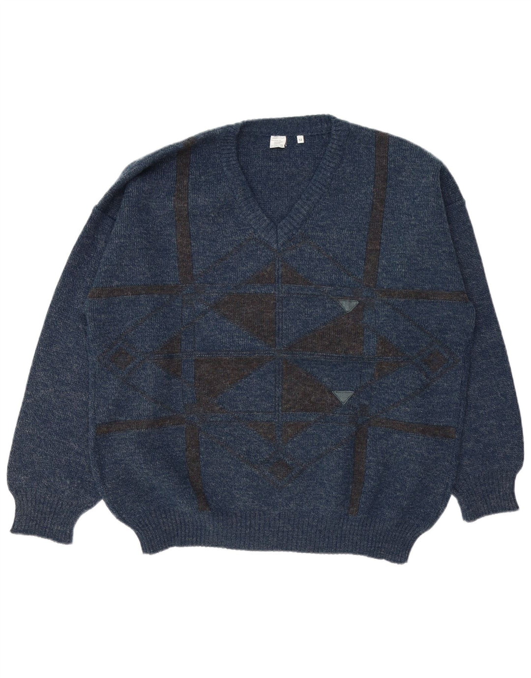 Maglione da uomo con scollo a V VINTAGE IT 52 Grande blu navy geometrico
